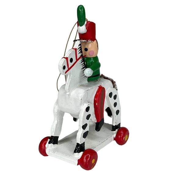 Vintage Wooden Christmas Ornament Toy Soldier on a Rolling Horse - Picture 4 of 9